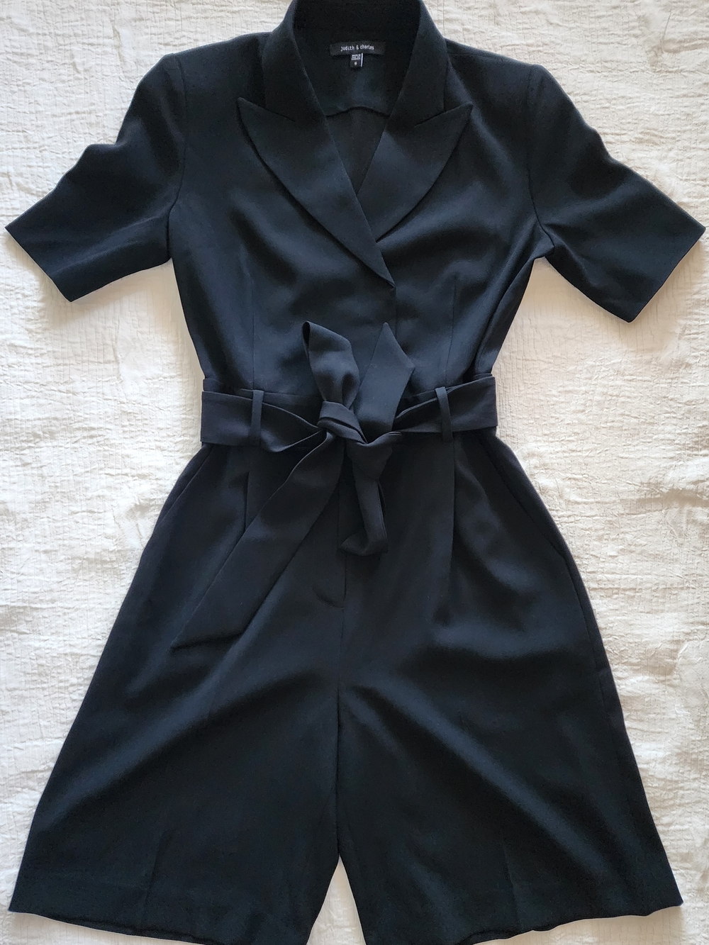 Judith & Charles Black Short-Sleeve Tie-Waist Romper